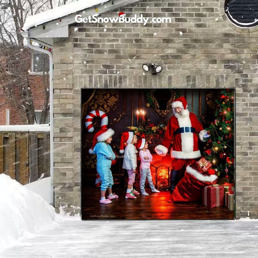 Santa With Kids- SnowBuddy™️ Garage Door Cover