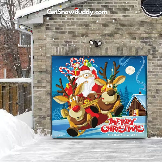 Santa On Reindeer- SnowBuddy™️ Garage Door Cover